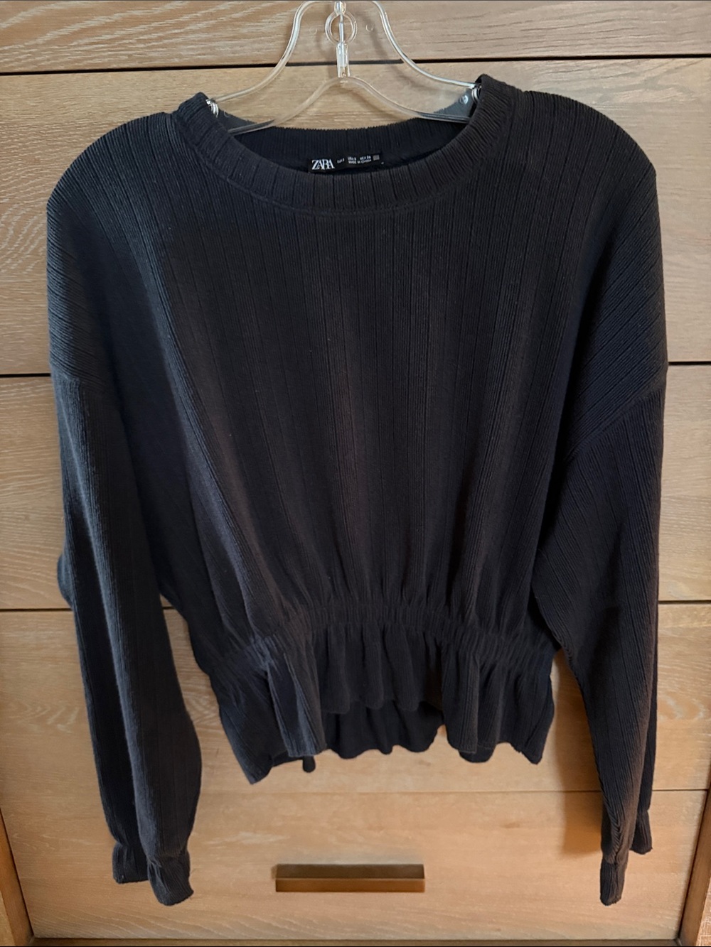 NWOT Zara Charcoal/black Ribbed Drawstring-Hem Sweatshirt